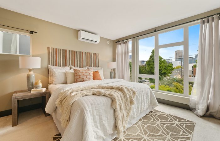 BEDROOM with a huge window with a view